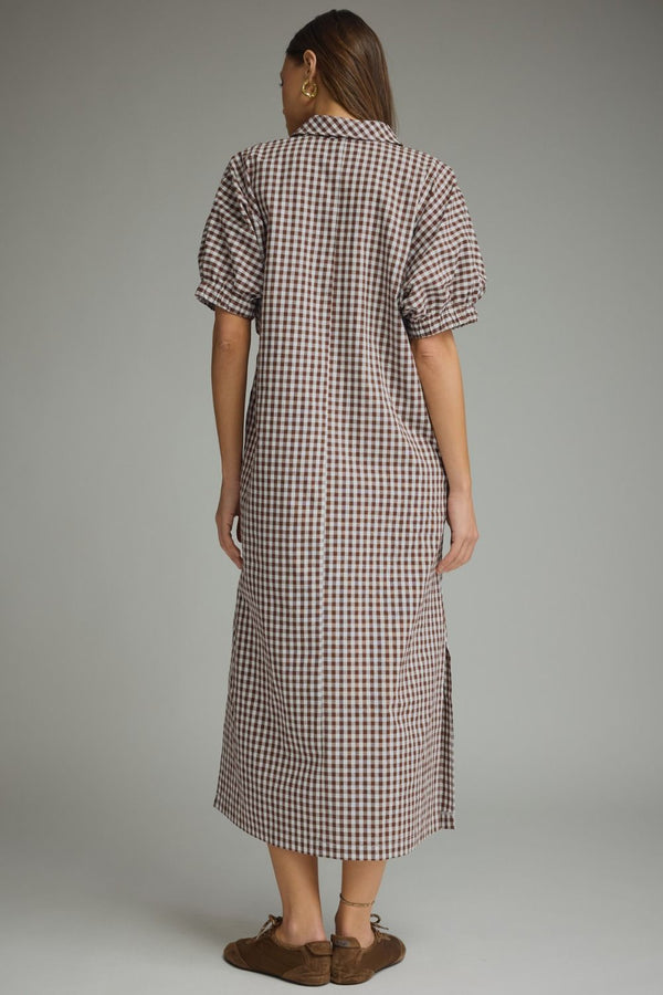 Gingham V-Neck Midi Dress