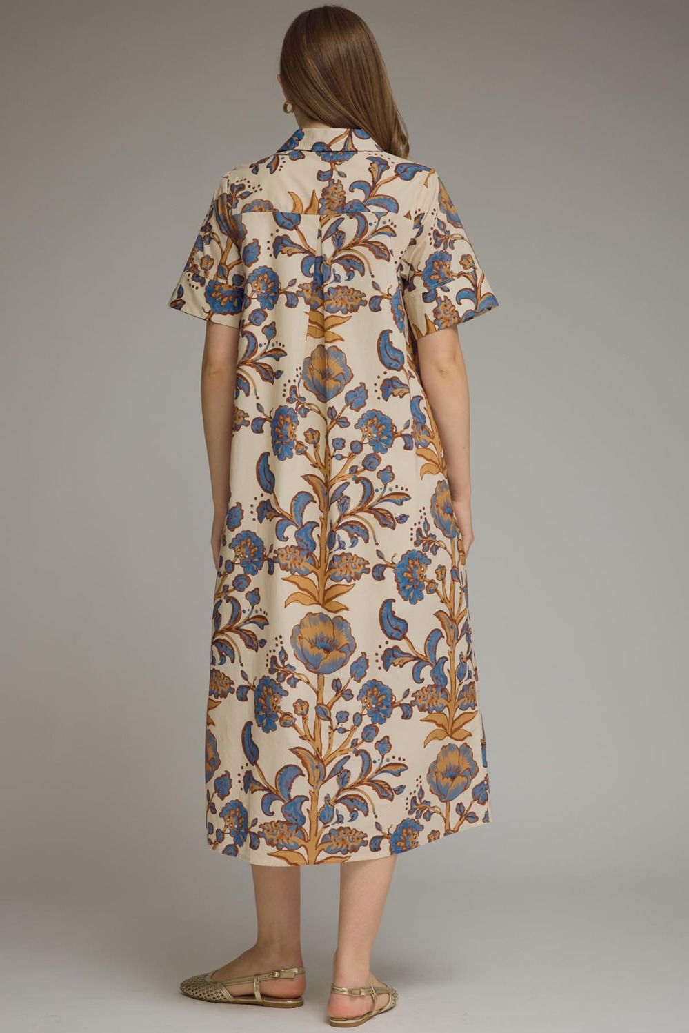 Beige Floral Midi Dress