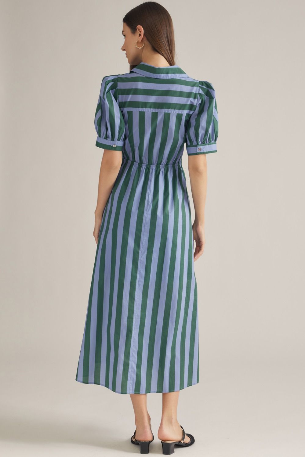 Green & Blue Stripe Midi Dress
