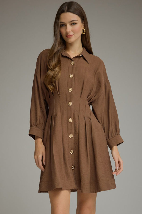 Brown Pleated Mini Dress