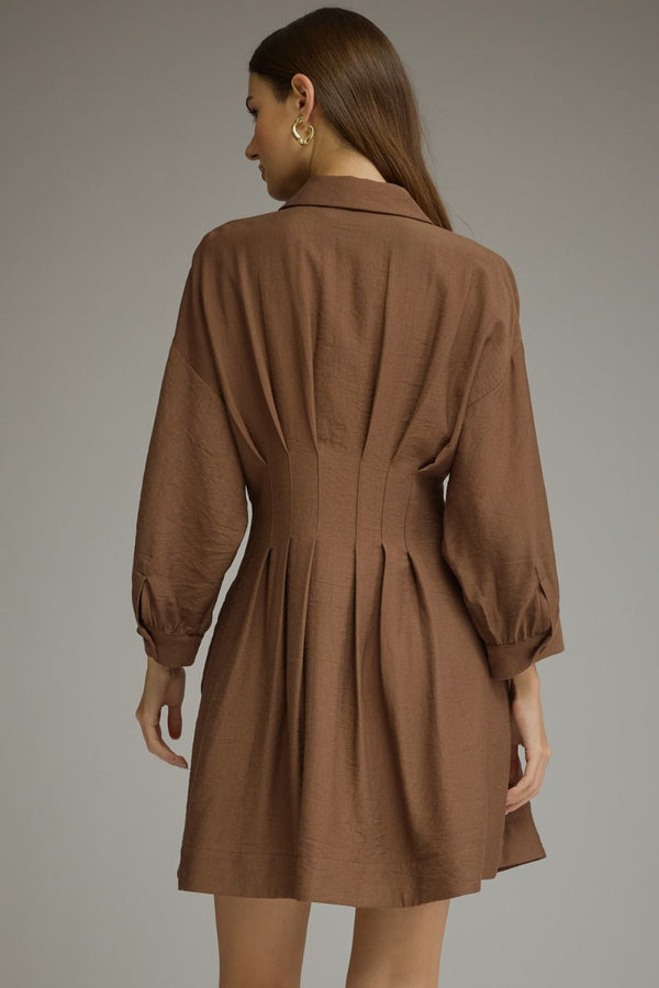 Brown Pleated Mini Dress