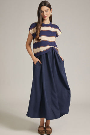 Stripe Top & Navy Midi Dress