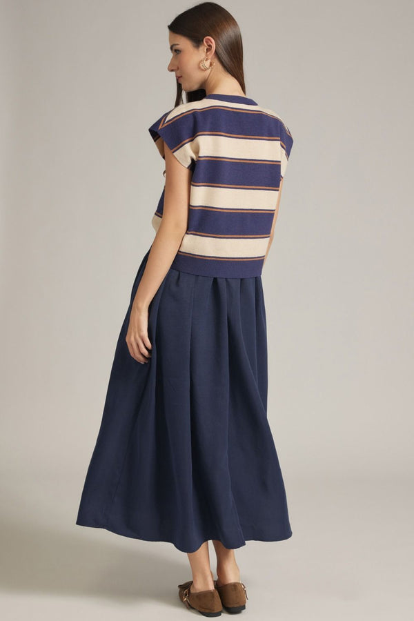 Stripe Top & Navy Midi Dress