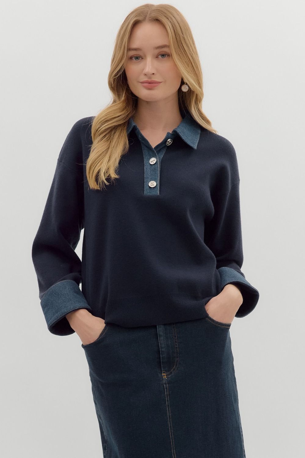 Denim Collar Sweater Top