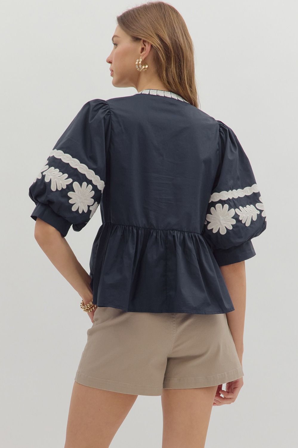 Floral Embroidered Sleeve Top