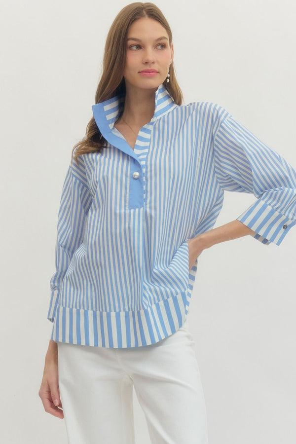 Stripe Print & Pearl Top
