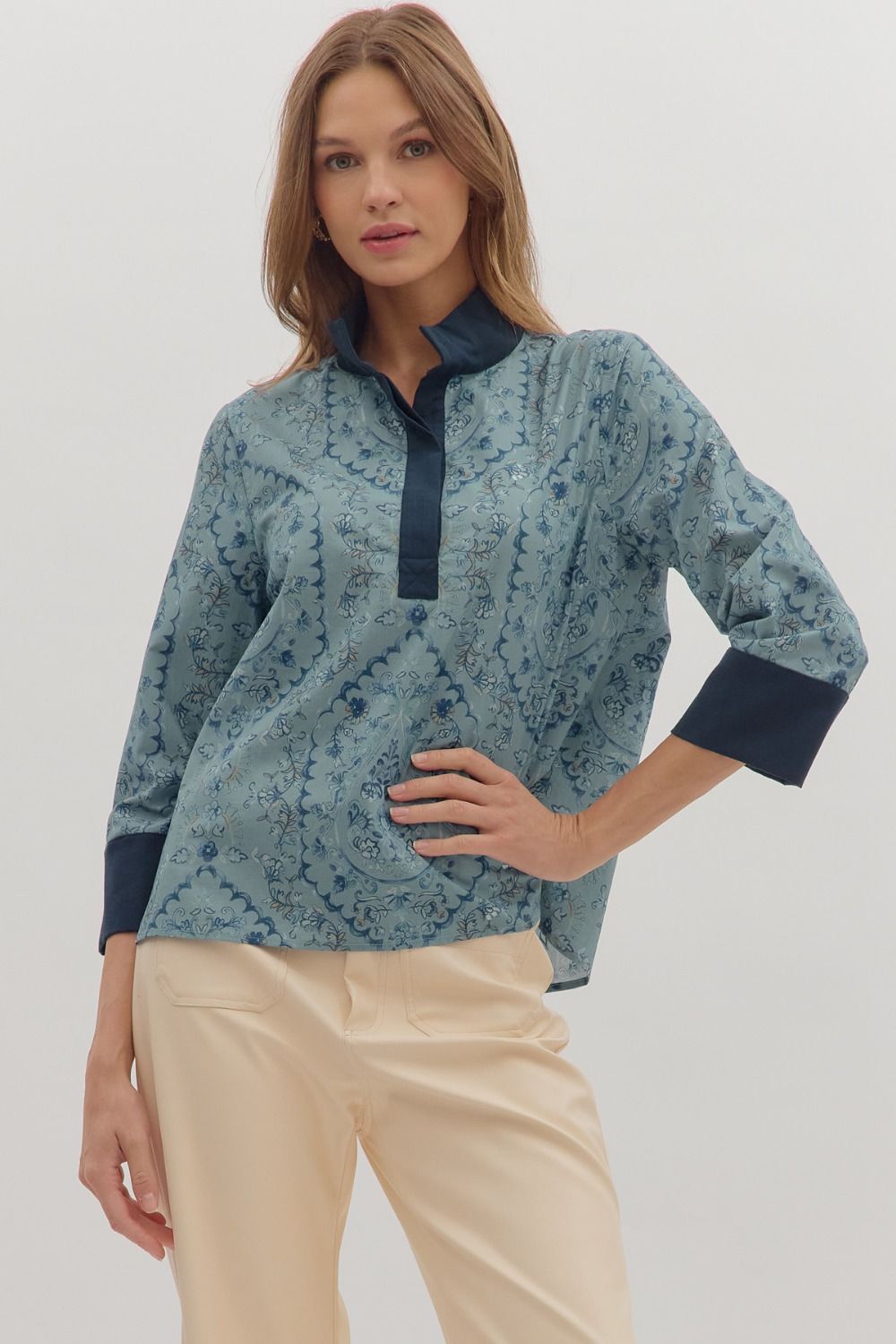 Paisley Print Sleeve Top