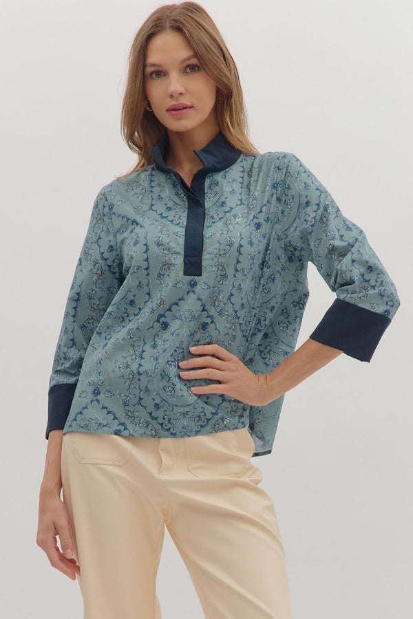 Paisley Print Sleeve Top