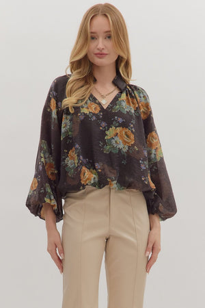 Floral Print Puff Sleeve Top