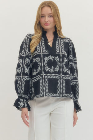 Embroidered Scallop Top