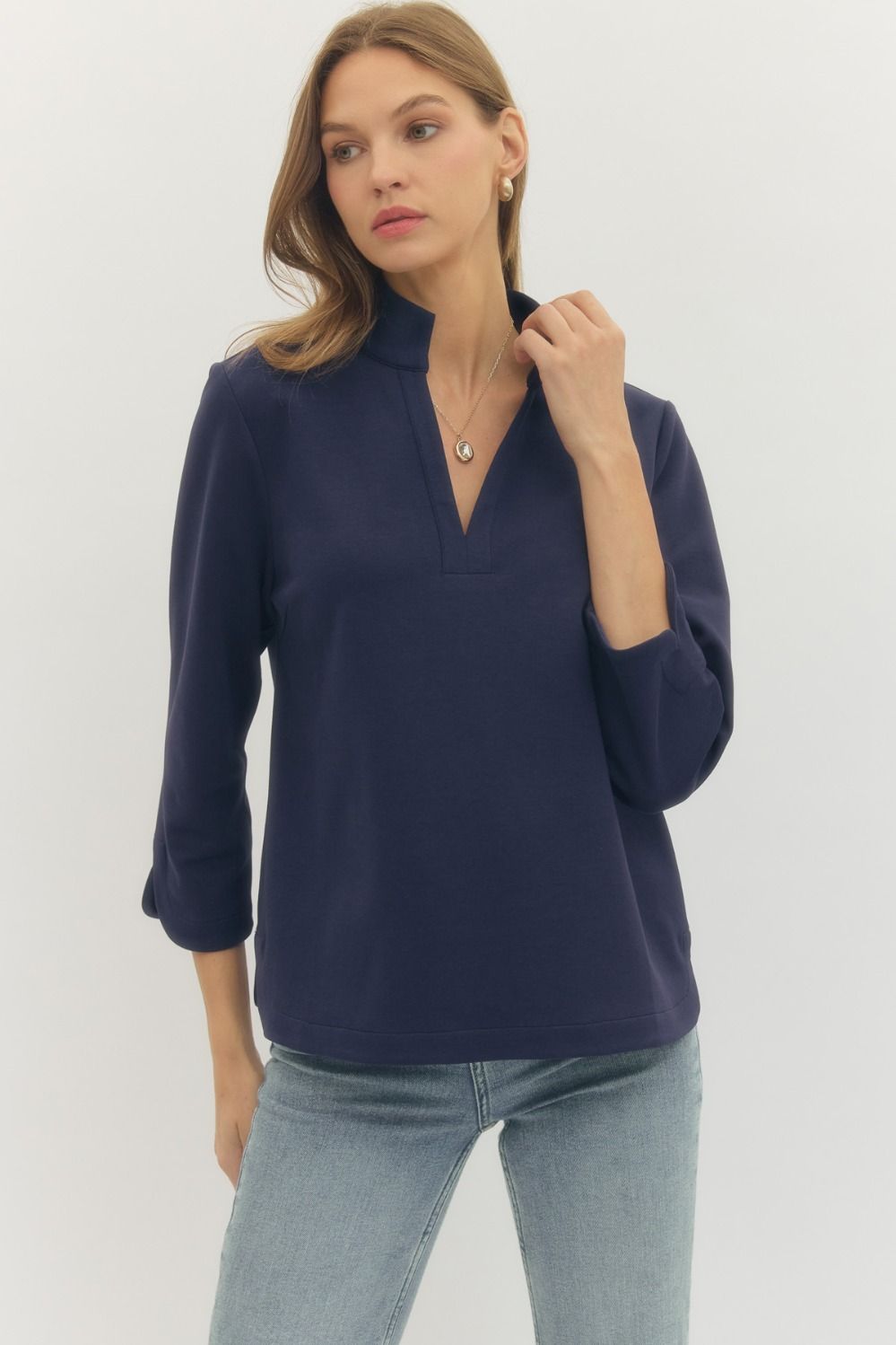 Solid Split Neck Top