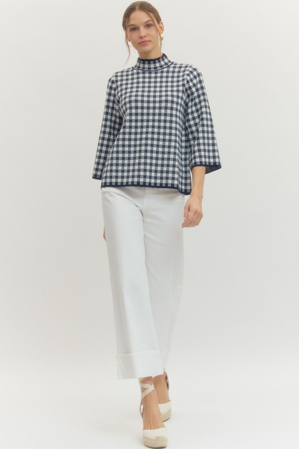 Gingham Mock Neck Top