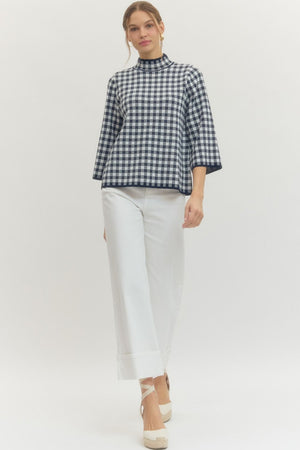 Gingham Mock Neck Top