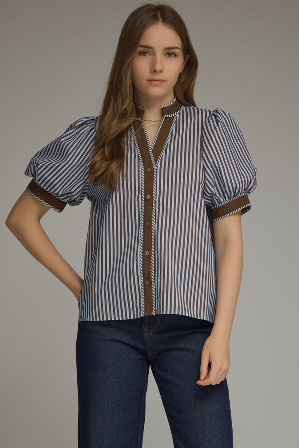 Stripe Puff Sleeve Top