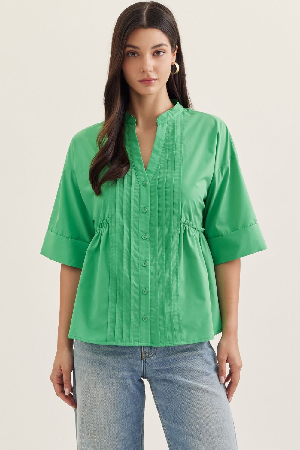 Cuffed & Pleated Top