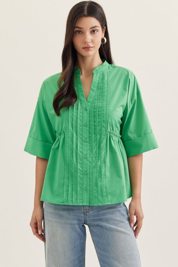 Cuffed & Pleated Top