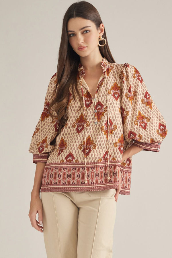 Paisley Puff Sleeve Top