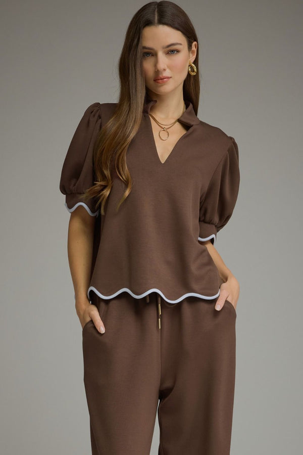 Brown Butterbal & Scallop Top