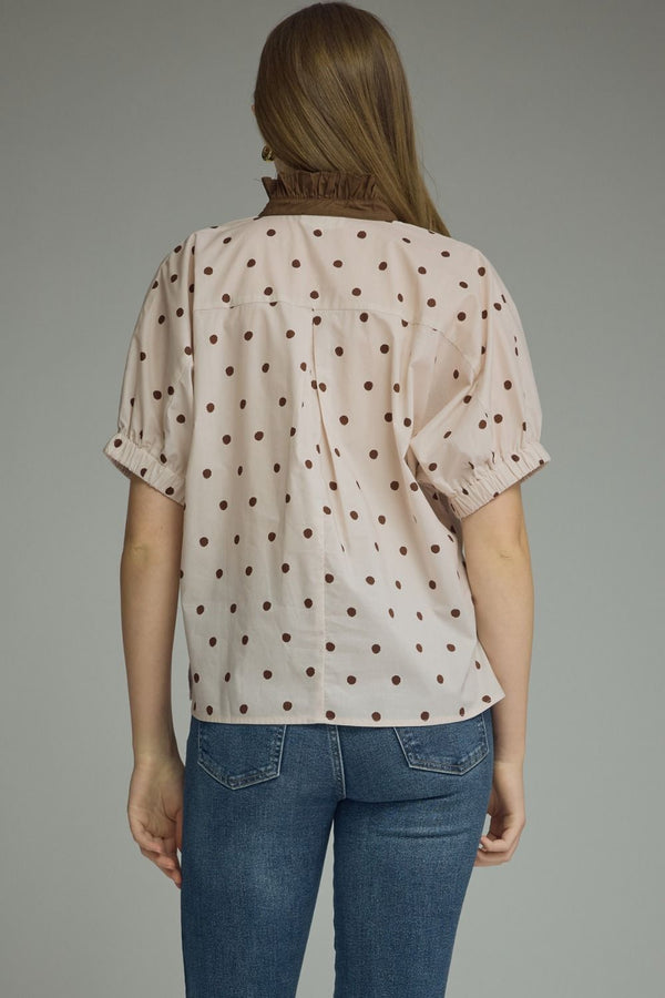 Polka Dot Puff Sleeve Top