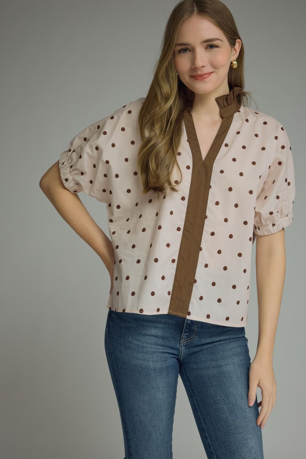 Polka Dot Puff Sleeve Top