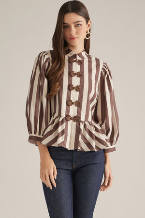 Stripe & Frog Button Blouse