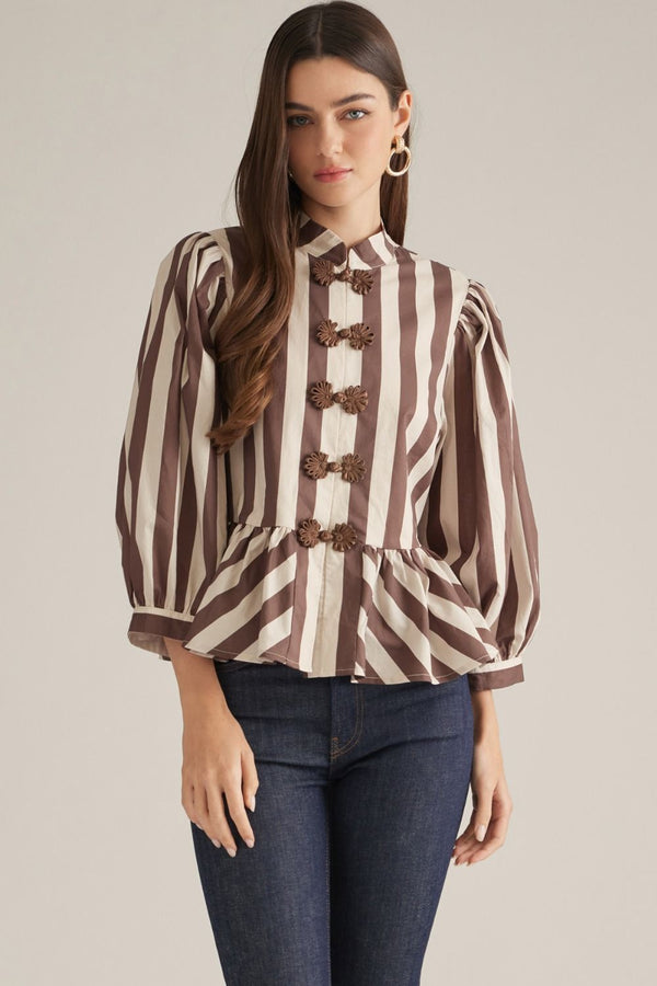 Stripe & Frog Button Blouse