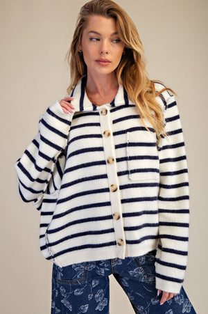 Button Down Stripe Knitted Cardigan