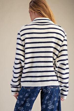 Button Down Stripe Knitted Cardigan