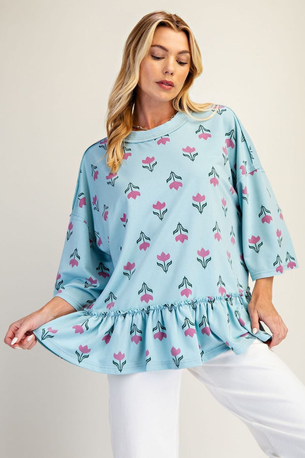 Floral Printed Washed Terry Tunic Top