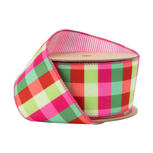 Fluorescent Pink/Green Plaid Ribbon