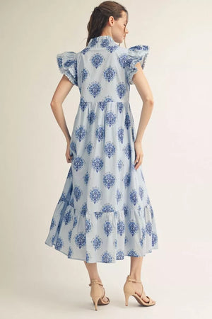 Layered Ruffle Floral Midi Dress