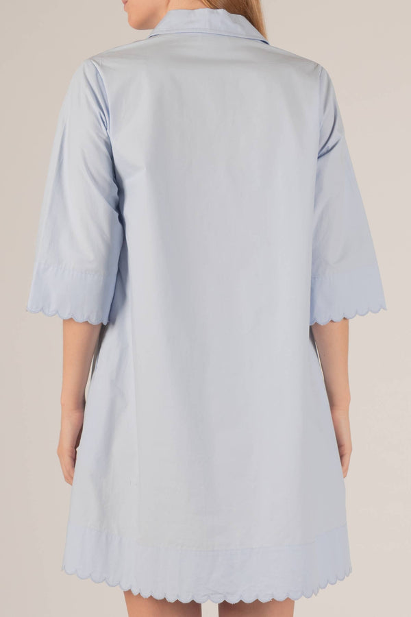 Poplin Scalloped Hem Button Up Shirt Dress