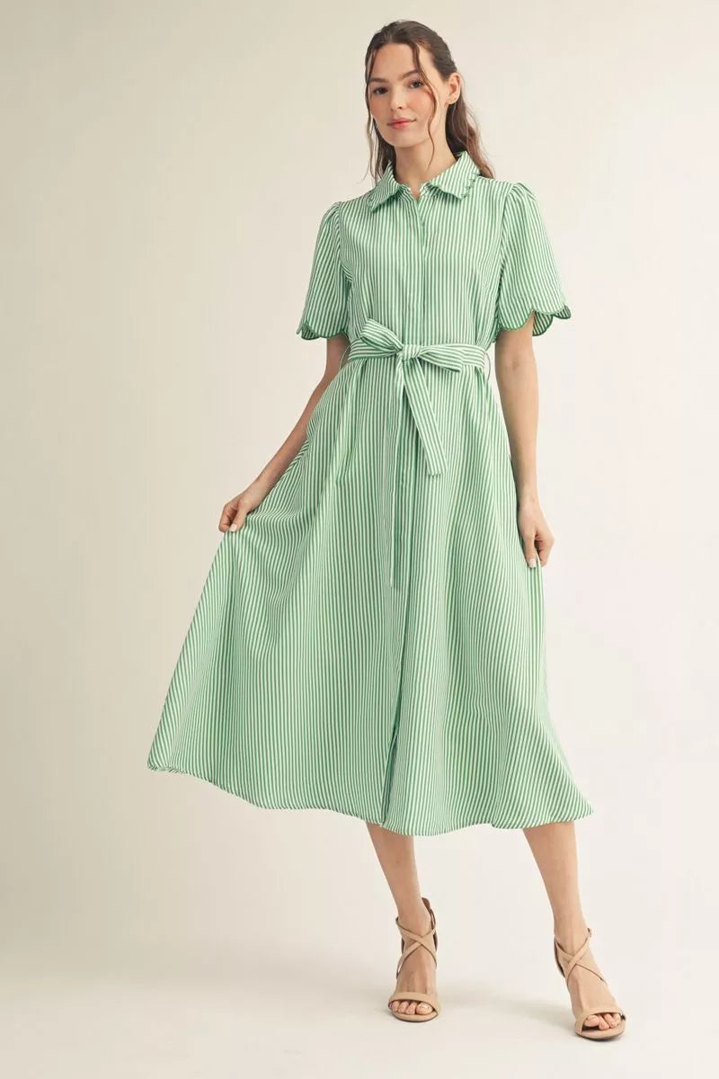 Seersucker Scallop Midi Dress