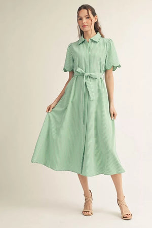 Seersucker Scallop Midi Dress