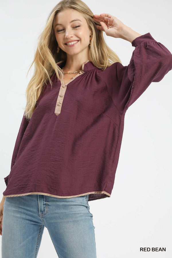 Henley 3/4 Raglan Sleeve Top
