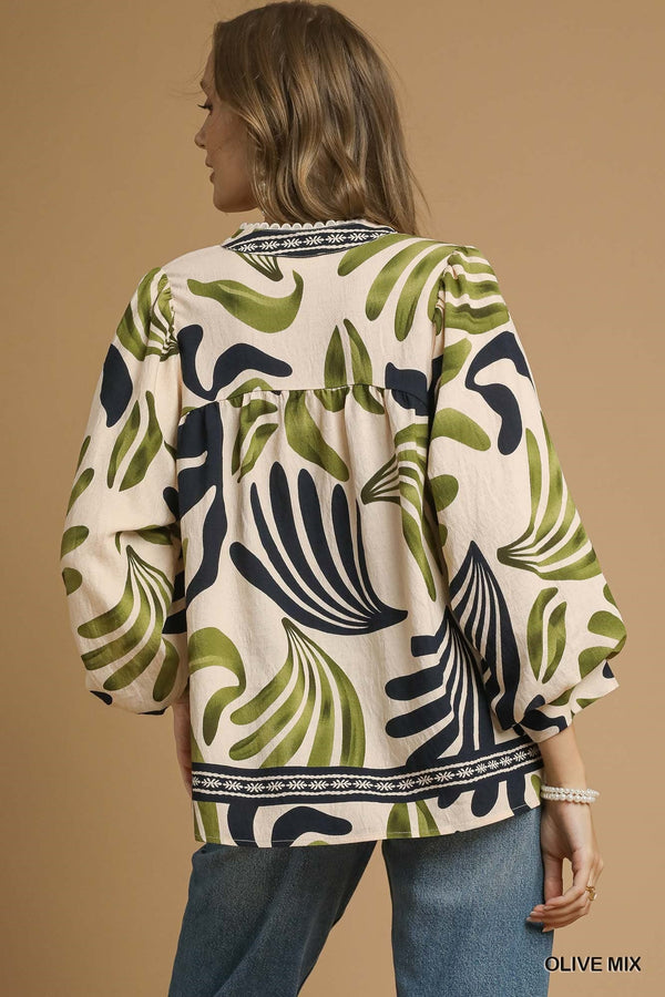 Boho Leaf Print Blouse