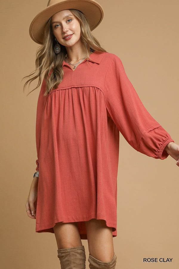 Linen Collared Babydoll Mini Dress
