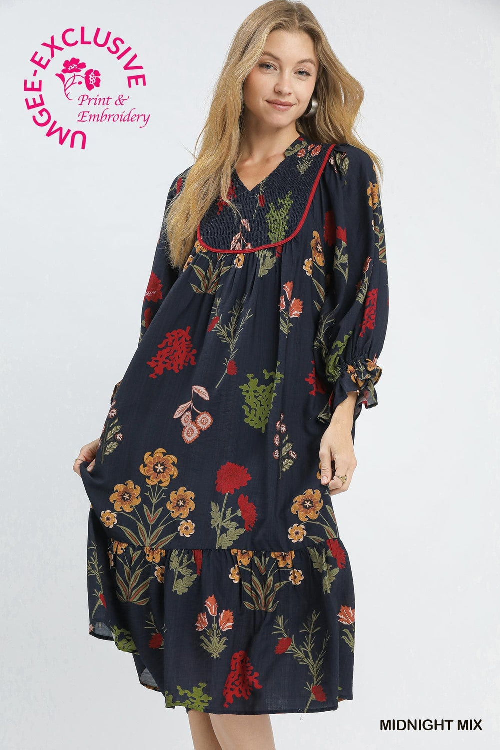 Floral Maxi Dress with Smocked Yoke