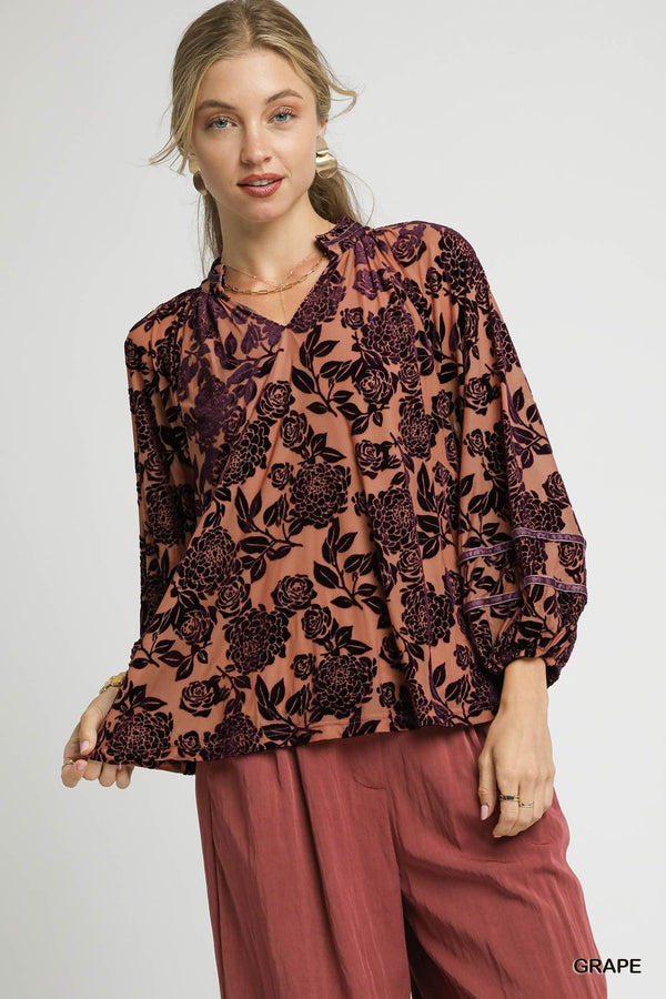 Floral Velvet Burnout Blouse