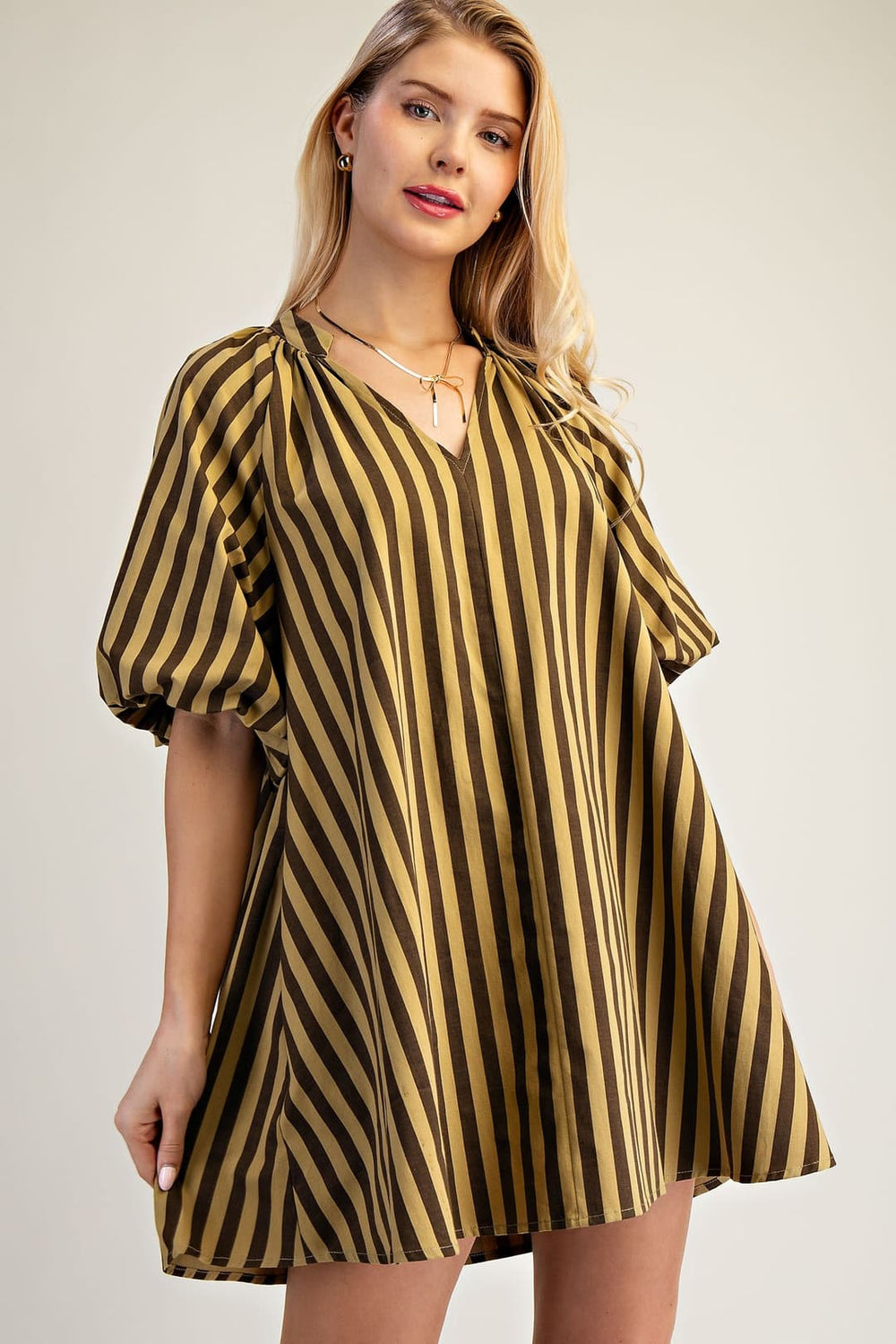 Puff-Sleeve Mini Shift Dress