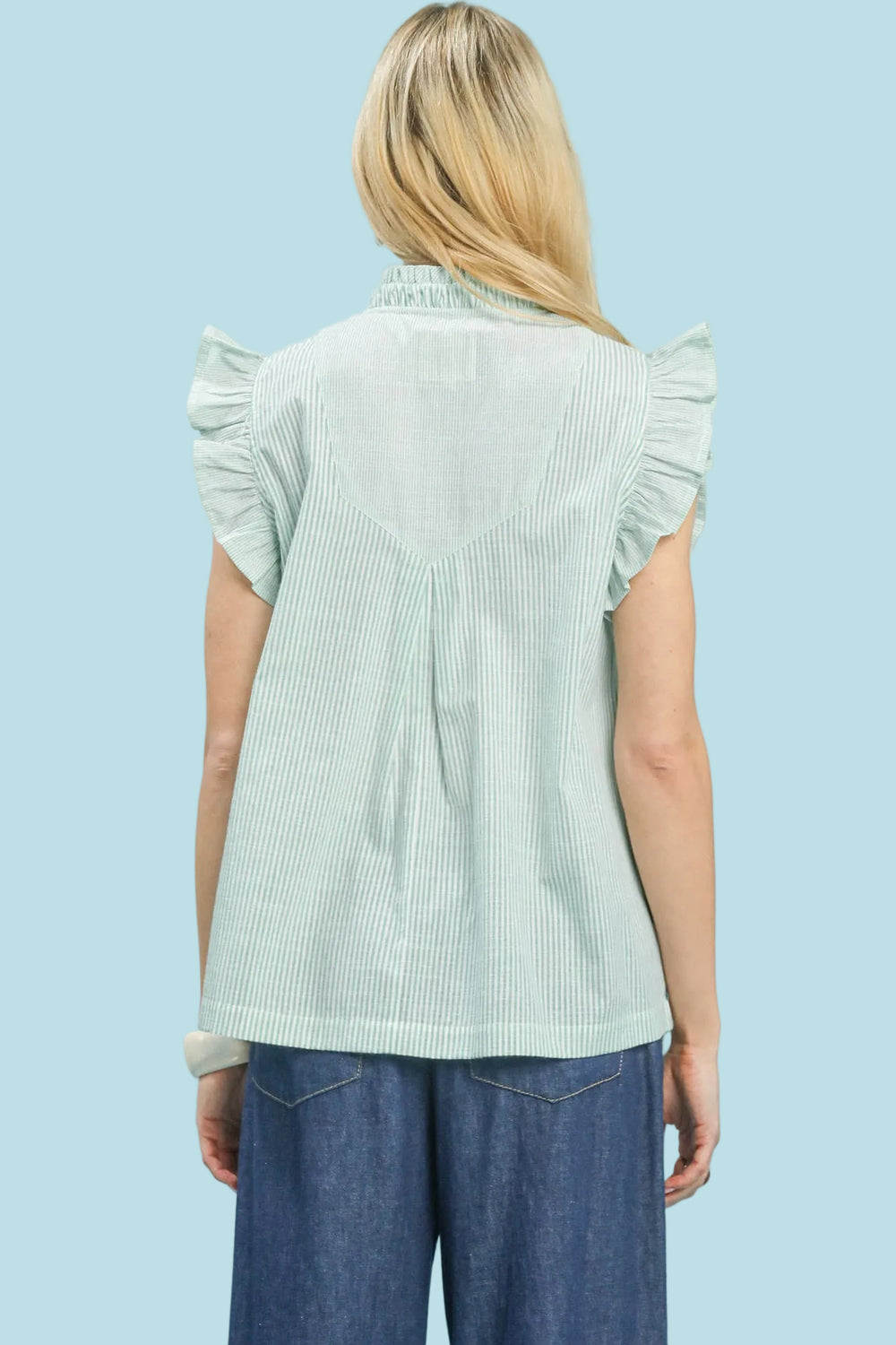 Embroidered Ruffle Sleeve Popover Top