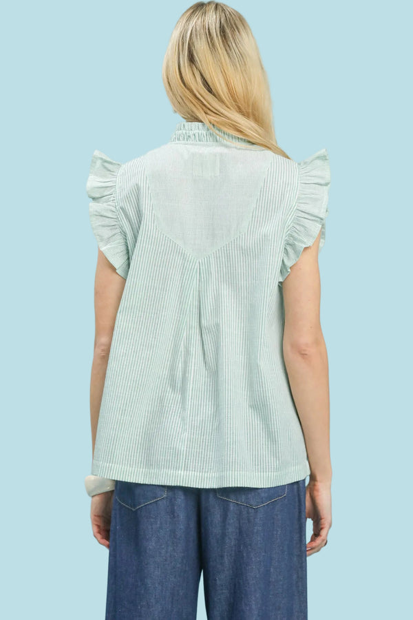 Embroidered Ruffle Sleeve Popover Top