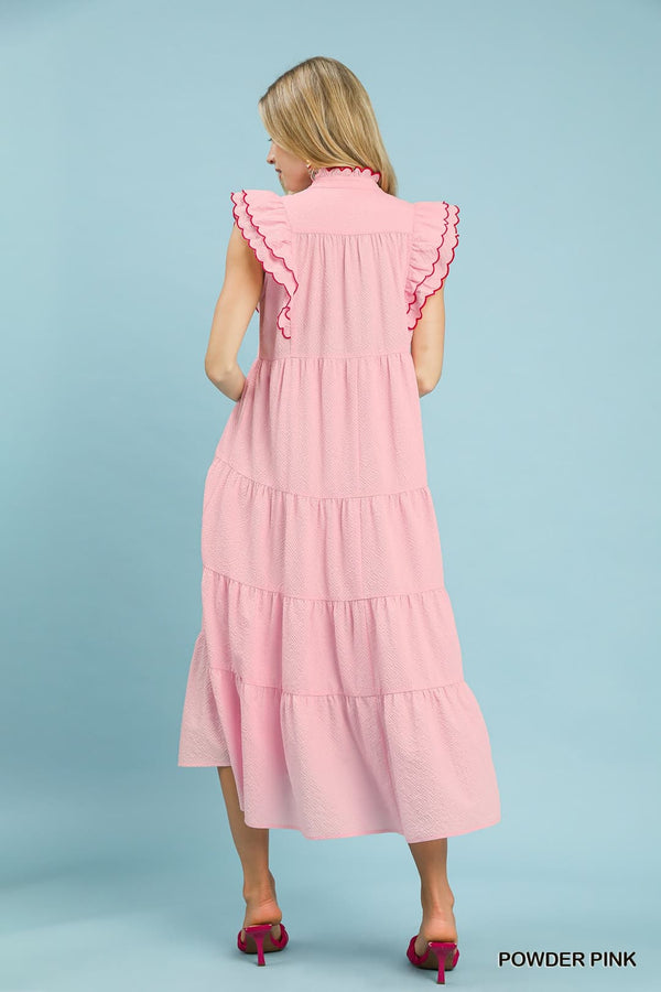 Seersucker Ruffle Midi Dress