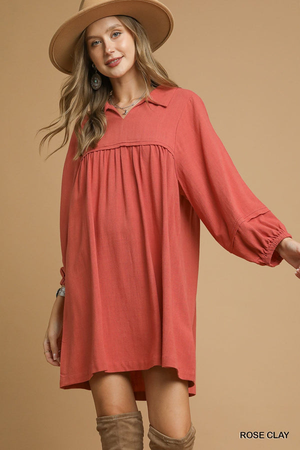 Linen Collared Babydoll Mini Dress