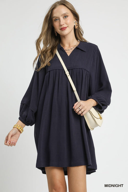 Linen Collared Babydoll Mini Dress