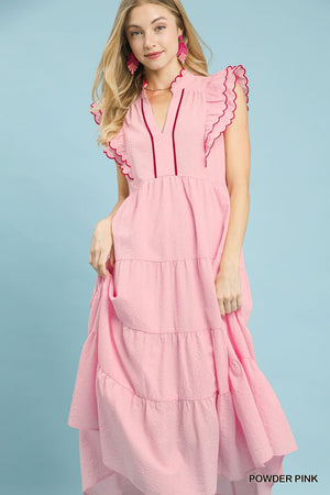 Seersucker Ruffle Midi Dress