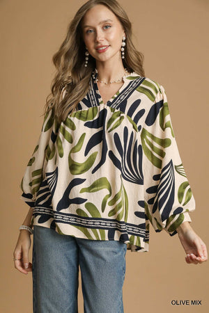 Boho Leaf Print Blouse