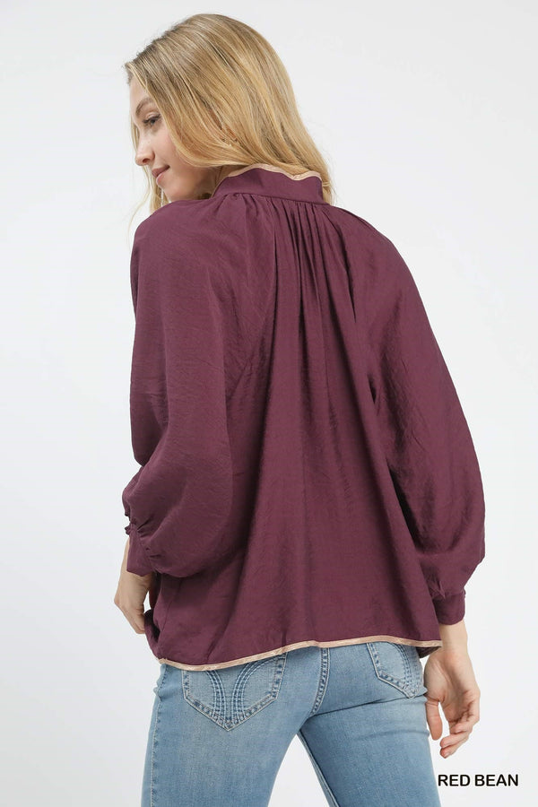 Henley 3/4 Raglan Sleeve Top