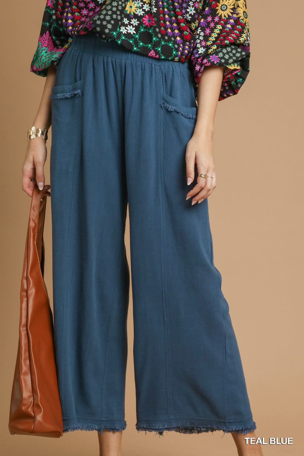 Linen Wide Leg Frayed Hem Palazzo Pants