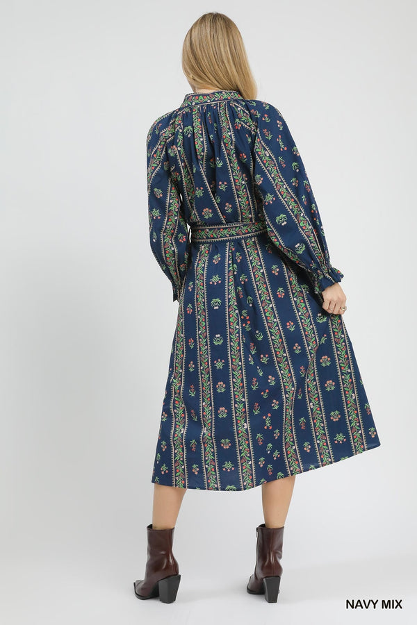 Mix Floral Stripe Maxi Dress